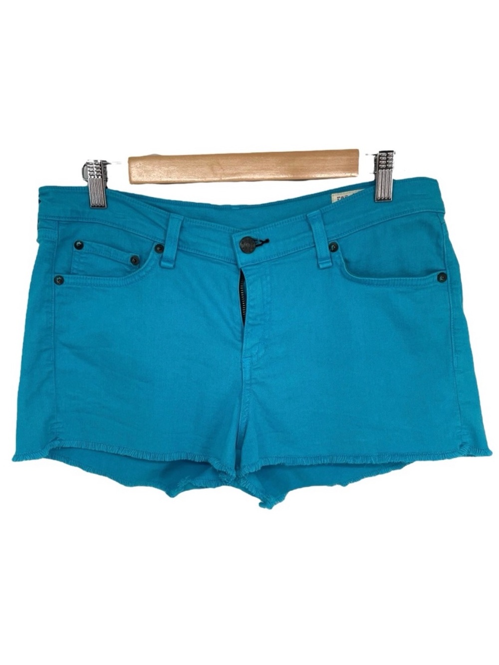 Rag & Bone Mila Denim Shorts Turquoise Raw Hem Zip Fly Women’s 29